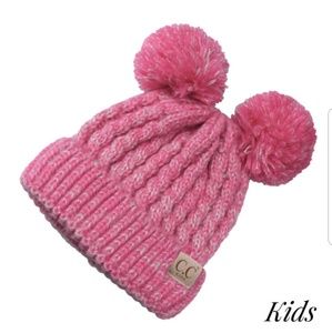 Hot Pink CC Beanie Kids two PomPom